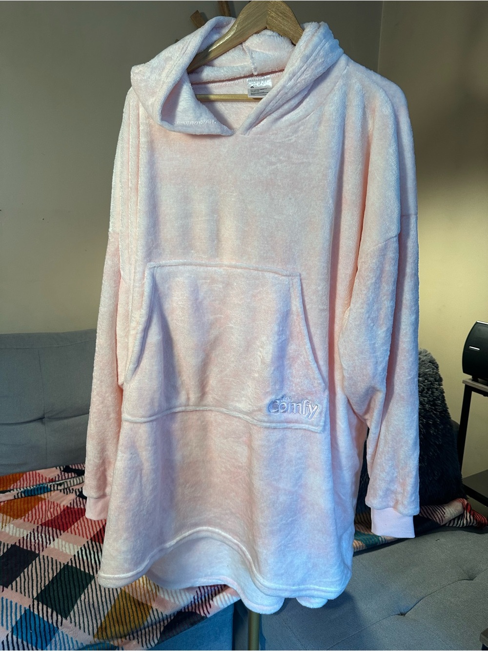 The Comfy Dream Plush Pink Hooded Oversized Pullover Hoodie Blanket